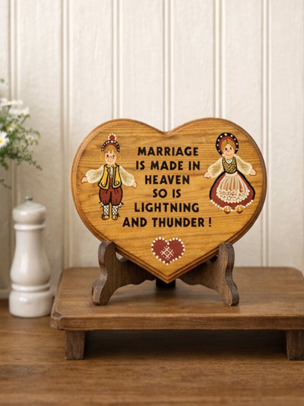 Small Vintage Wood Folk Art Sign for Wall Hanging Funny Wedding Anniversary Gift